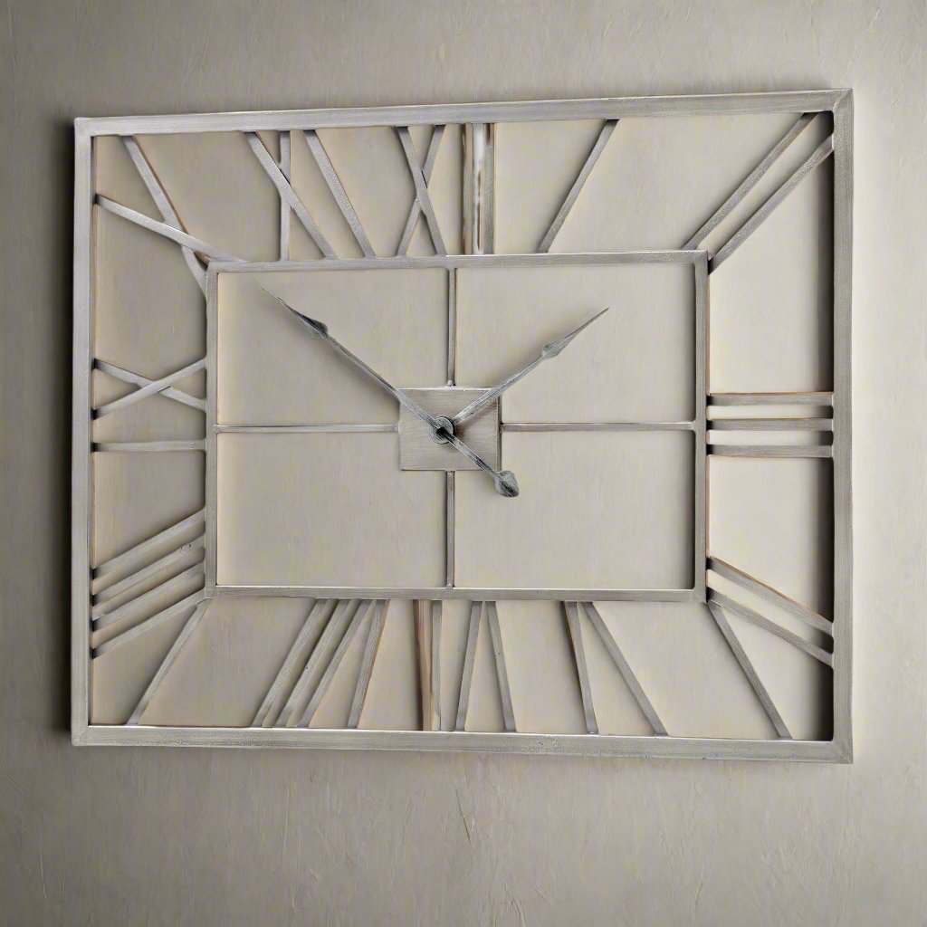 Silver Rectangular Skeleton Wall Clock