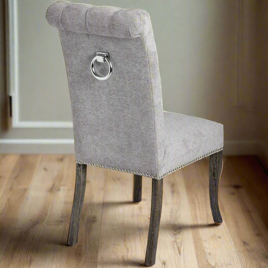 Silver Roll Top Dining Chair With Ring Pull