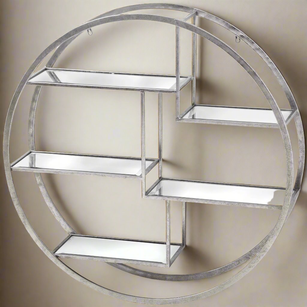 Large Circular Silver Wall Hanging Multi Shelf