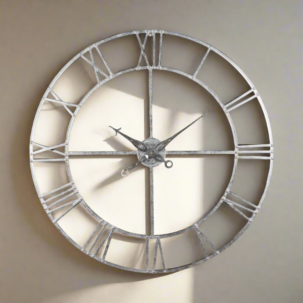 Large Silver Foil Skeleton Wall Clock