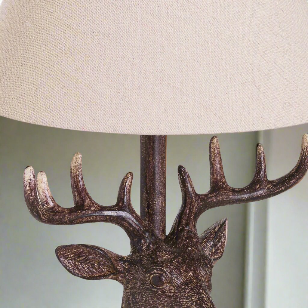 Stag Head Table Lamp With Linen Shade