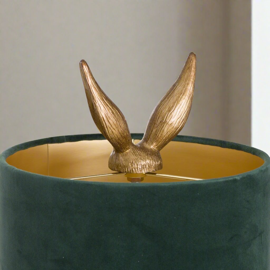 Antique Gold Hare Table Lamp With Green Velvet Shade