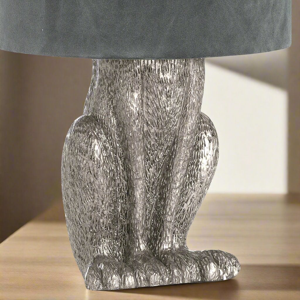 Silver Hare Table Lamp With Grey Velvet Shade