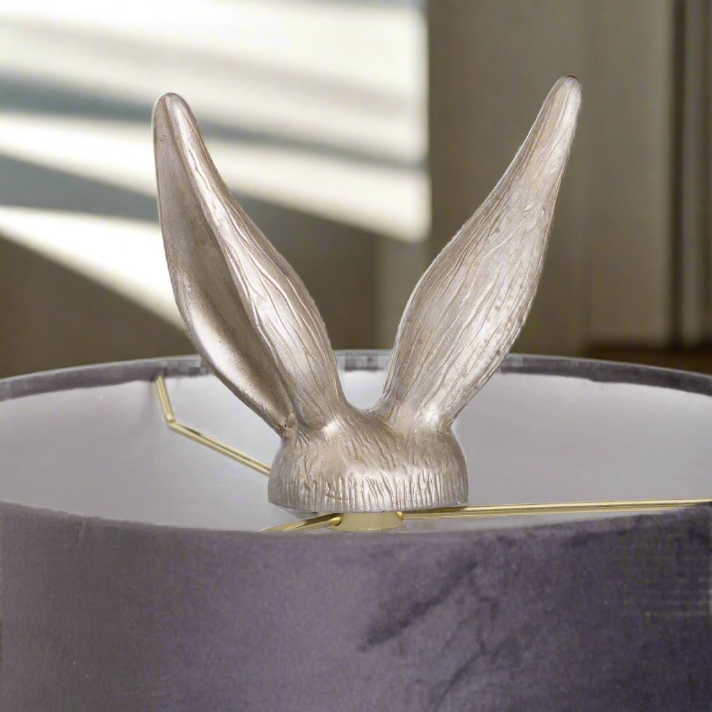 Silver Hare Table Lamp With Grey Velvet Shade