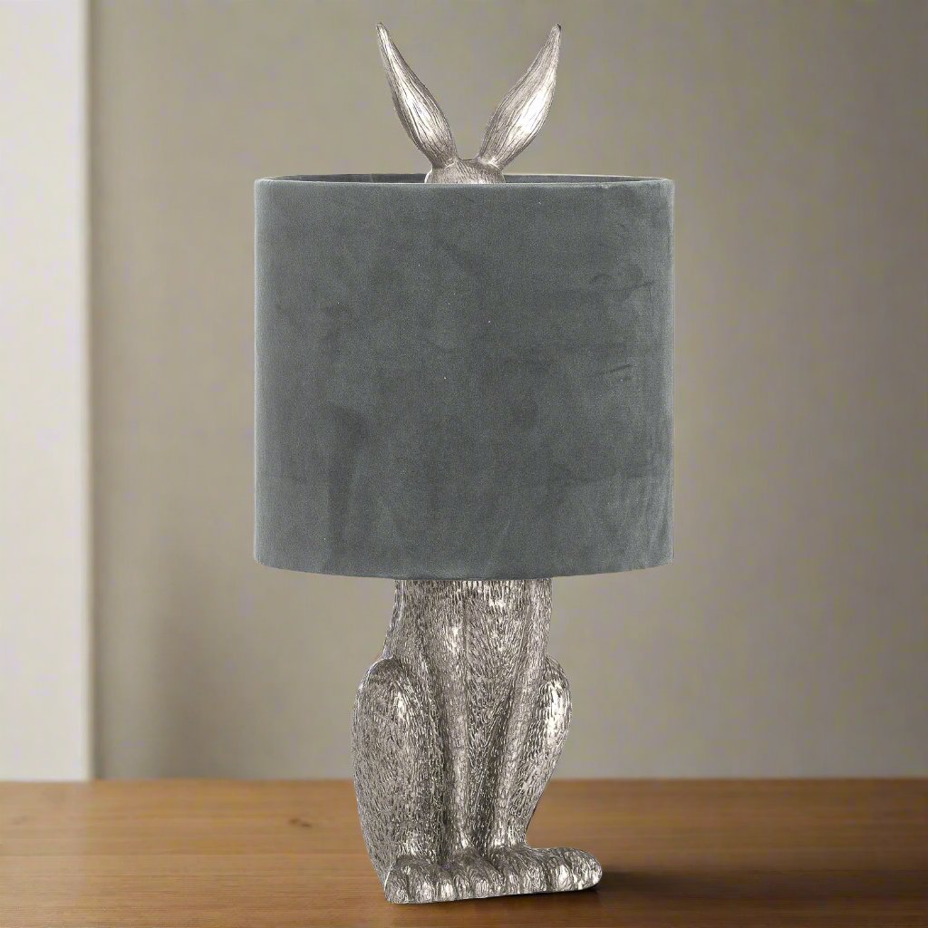 Silver Hare Table Lamp With Grey Velvet Shade