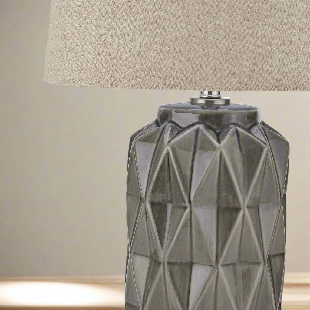 Acantho Grey Ceramic Lamp With Linen Shade