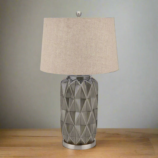 Acantho Grey Ceramic Lamp With Linen Shade