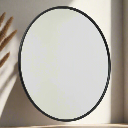 Black Large Circular Metal Wall Mirror