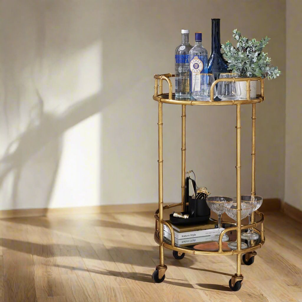 Gold Round Drinks Trolley