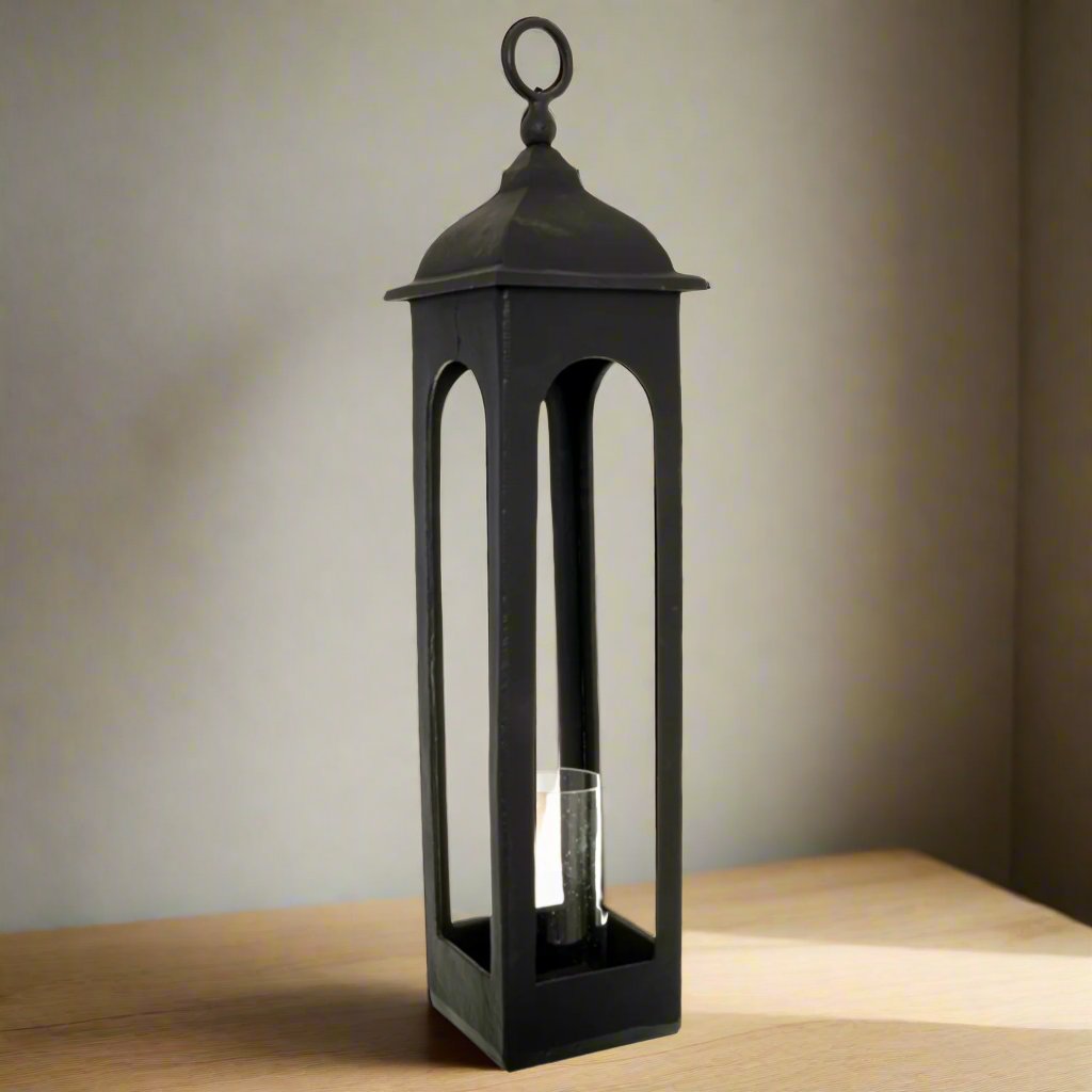 Farrah Collection Black Cast Tall Loop Top Lantern