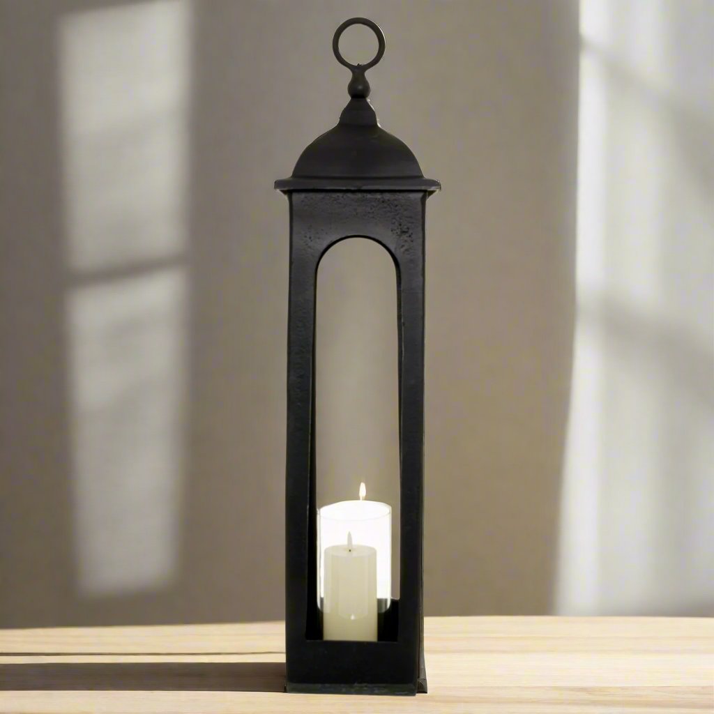 Farrah Collection Black Cast Tall Loop Top Lantern