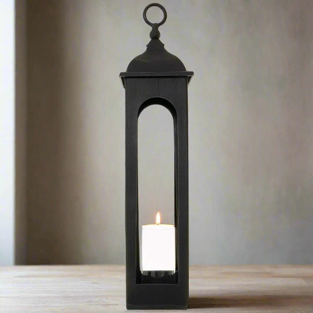 Farrah Collection Black Cast Tall Loop Top Lantern