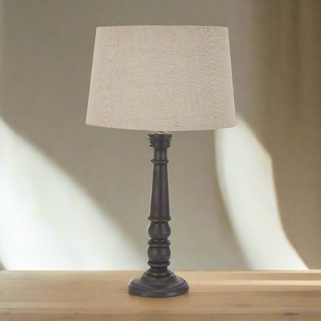 Delaney Grey Bead Candlestick Lamp With Linen Shade