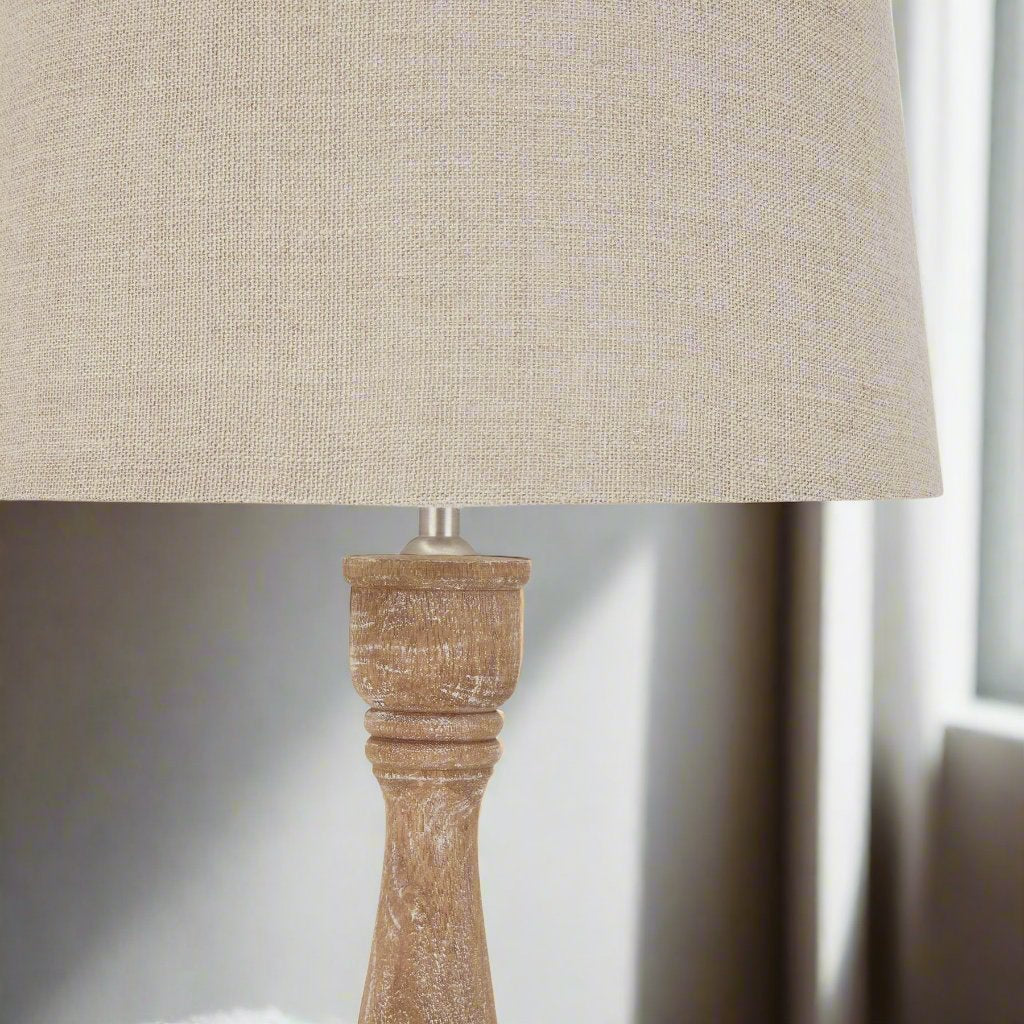 Delaney Natural Wash Candlestick Lamp With Linen Shade