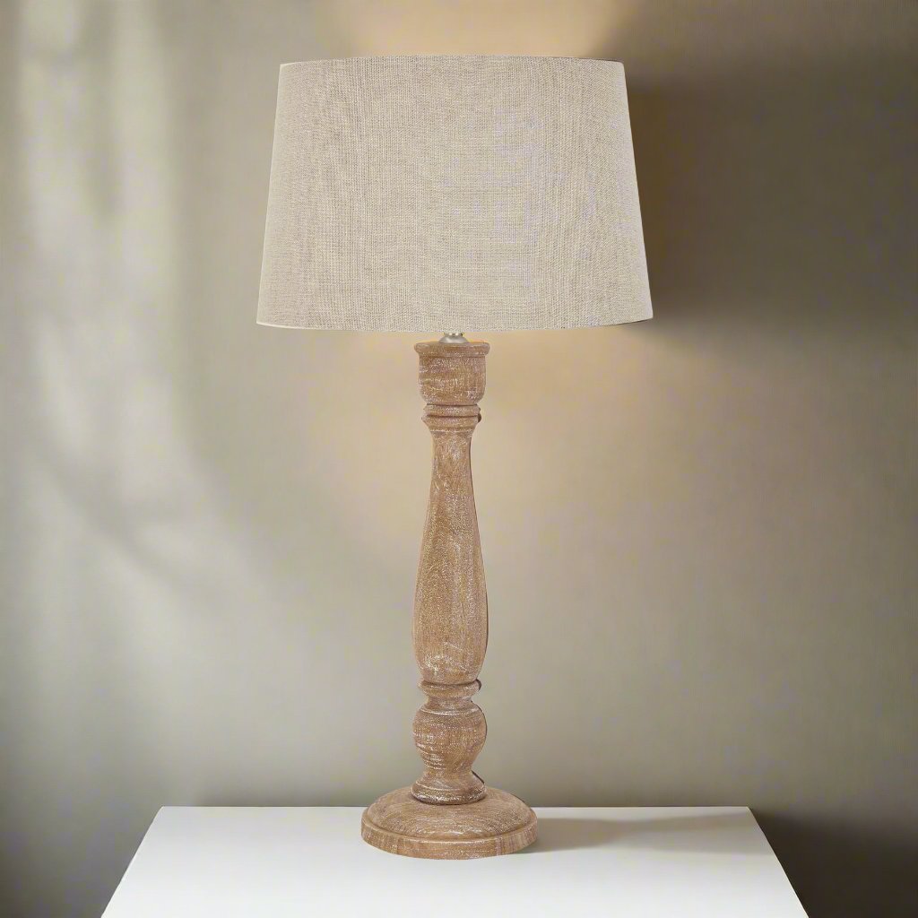 Delaney Natural Wash Candlestick Lamp With Linen Shade