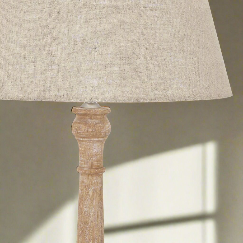 Delaney Natural Wash Spindle Lamp With Linen Shade