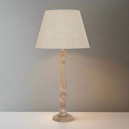 Delaney Natural Wash Spindle Lamp With Linen Shade