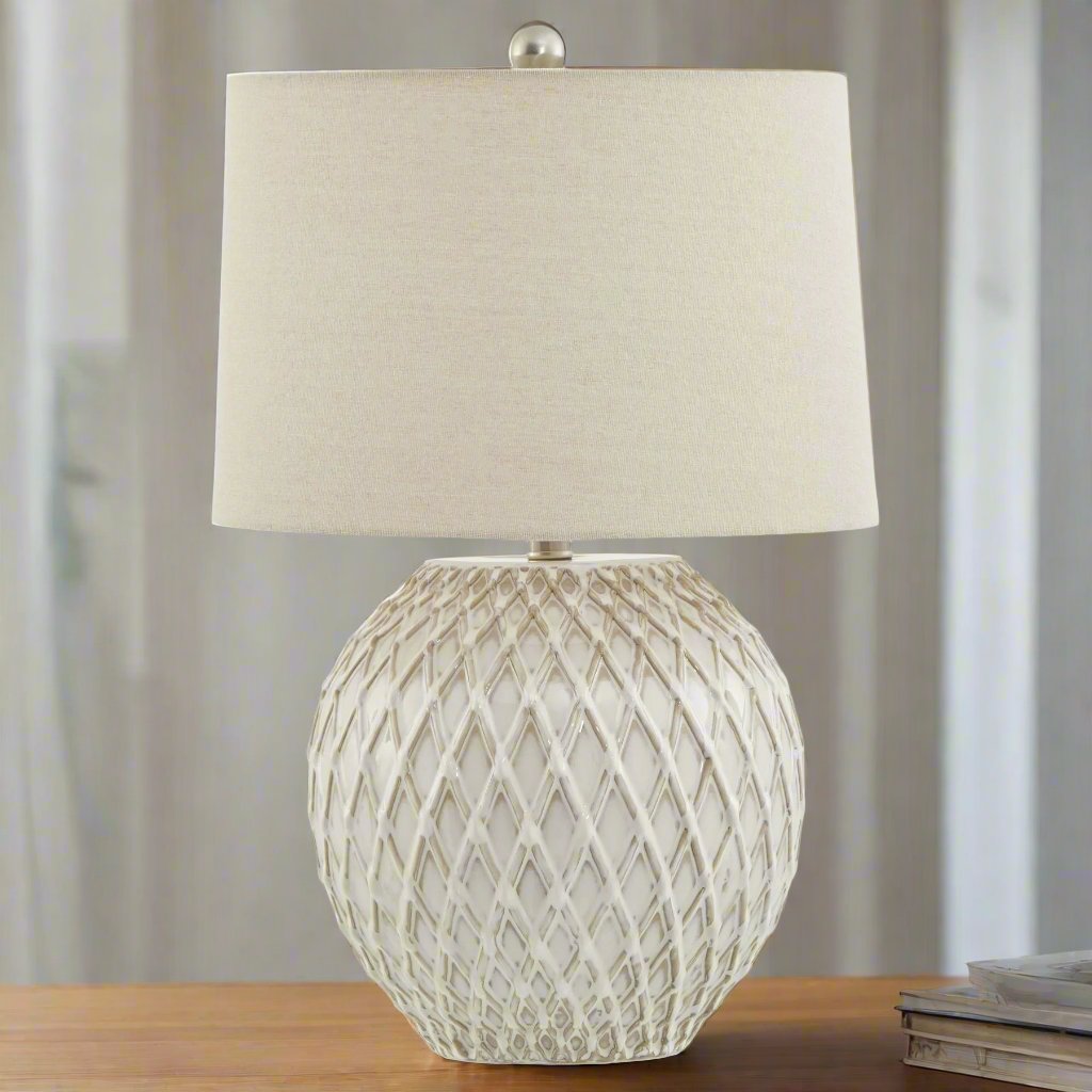 Lattice Ceramic Table Lamp With Linen Shade