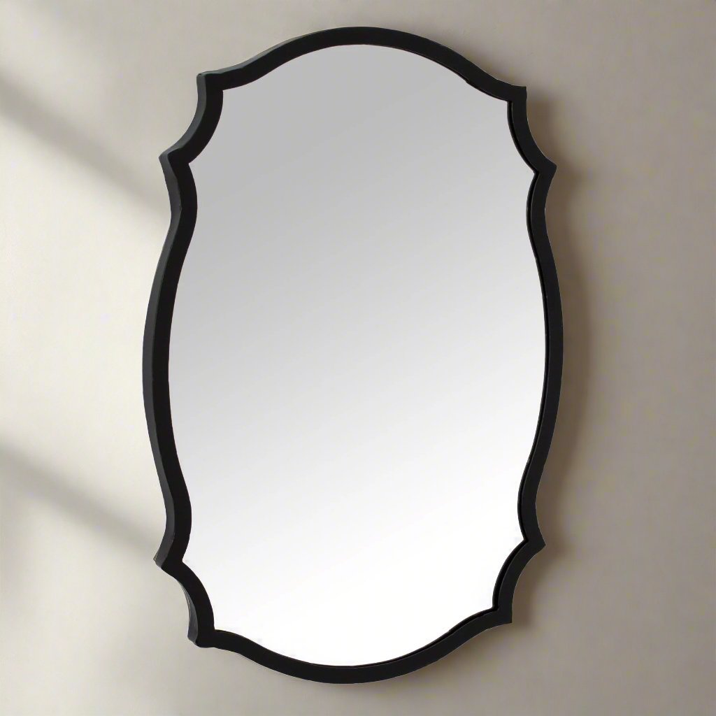 Matt Black Ornate Curved Mirror