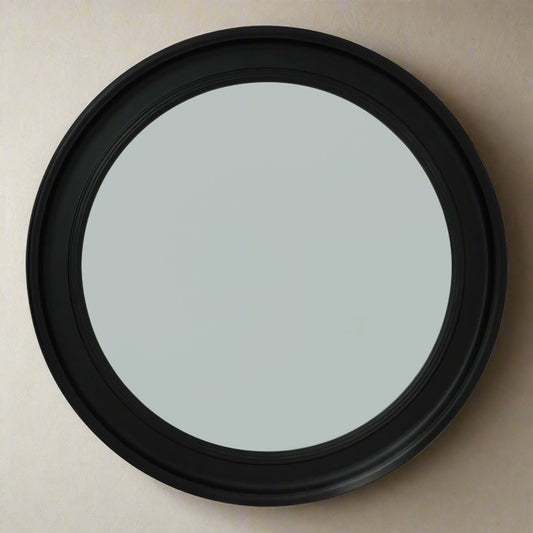 Black Wood Round Framed Mirror