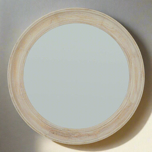 Washed Wood Round Framed Mirror