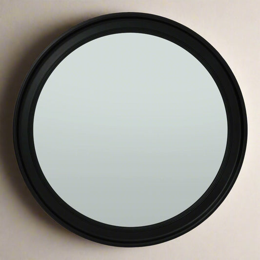 Black Wood Round Framed Large Mirror