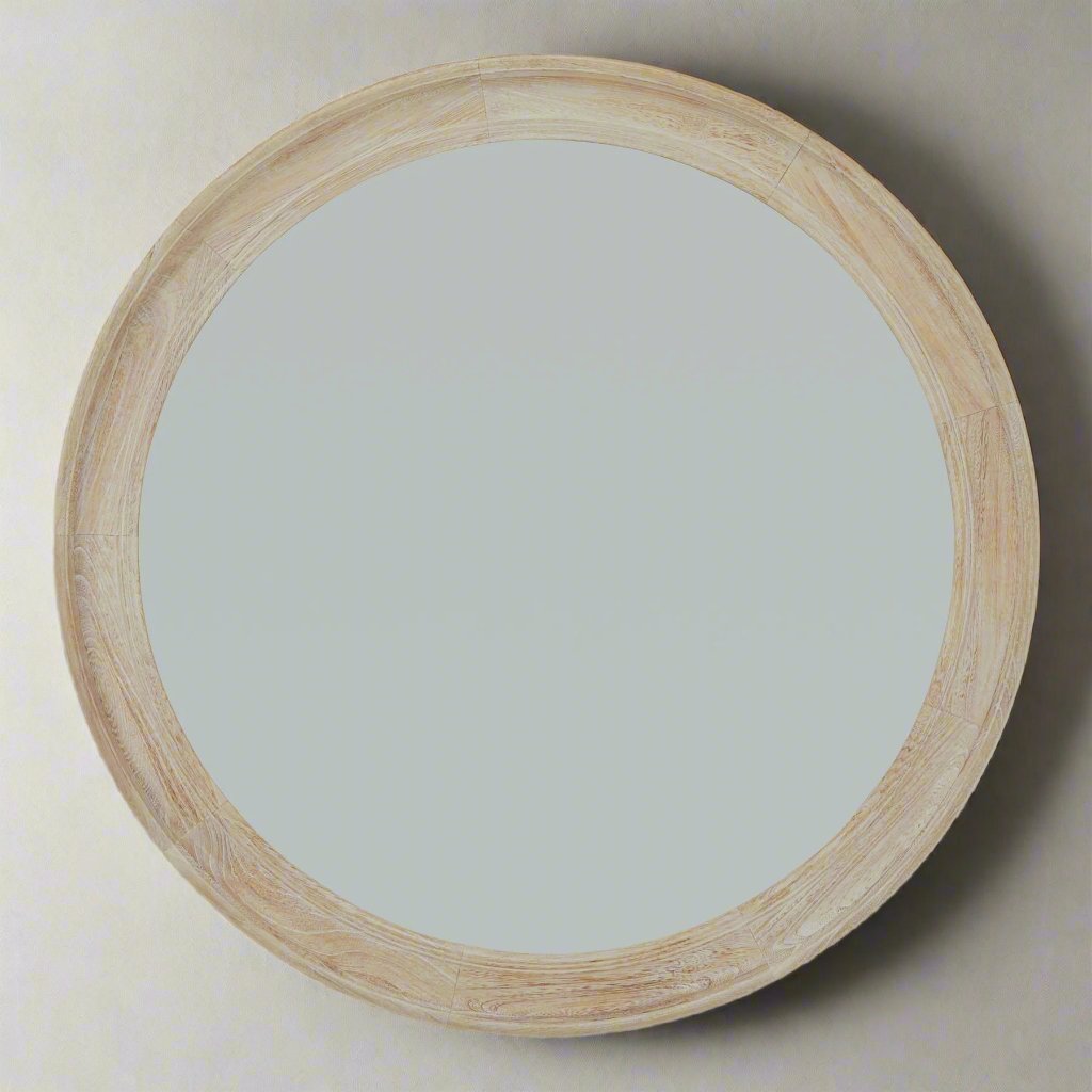 Washed Wood Round Framed Large Mirror