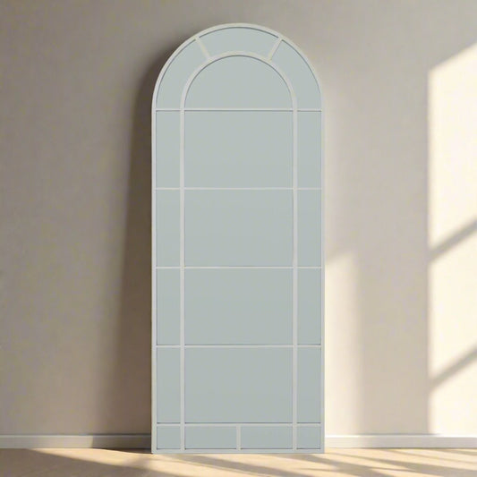 White Large Arched Window Mirror