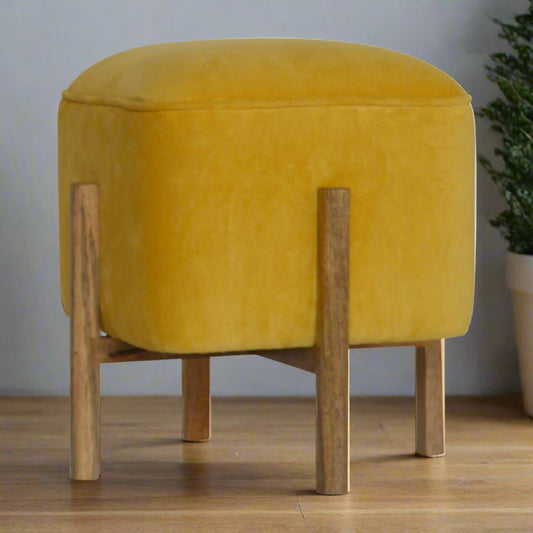 Mustard Velvet Solid Footstool