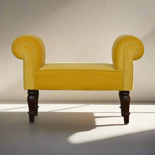 Mini Mustard Velvet Bench – Stylish Accent Piece for Hallway, Bedroom, or Living Area