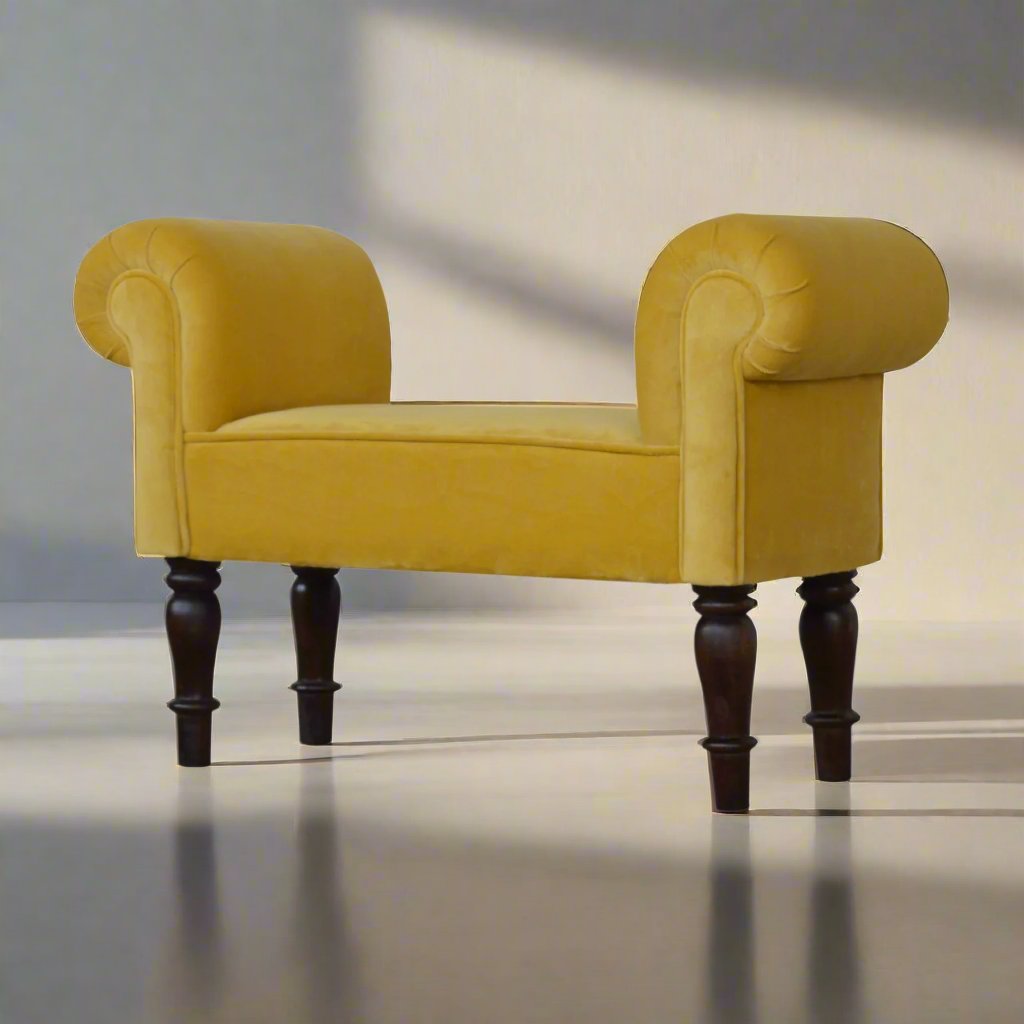 Mini Mustard Velvet Bench – Stylish Accent Piece for Hallway, Bedroom, or Living Area