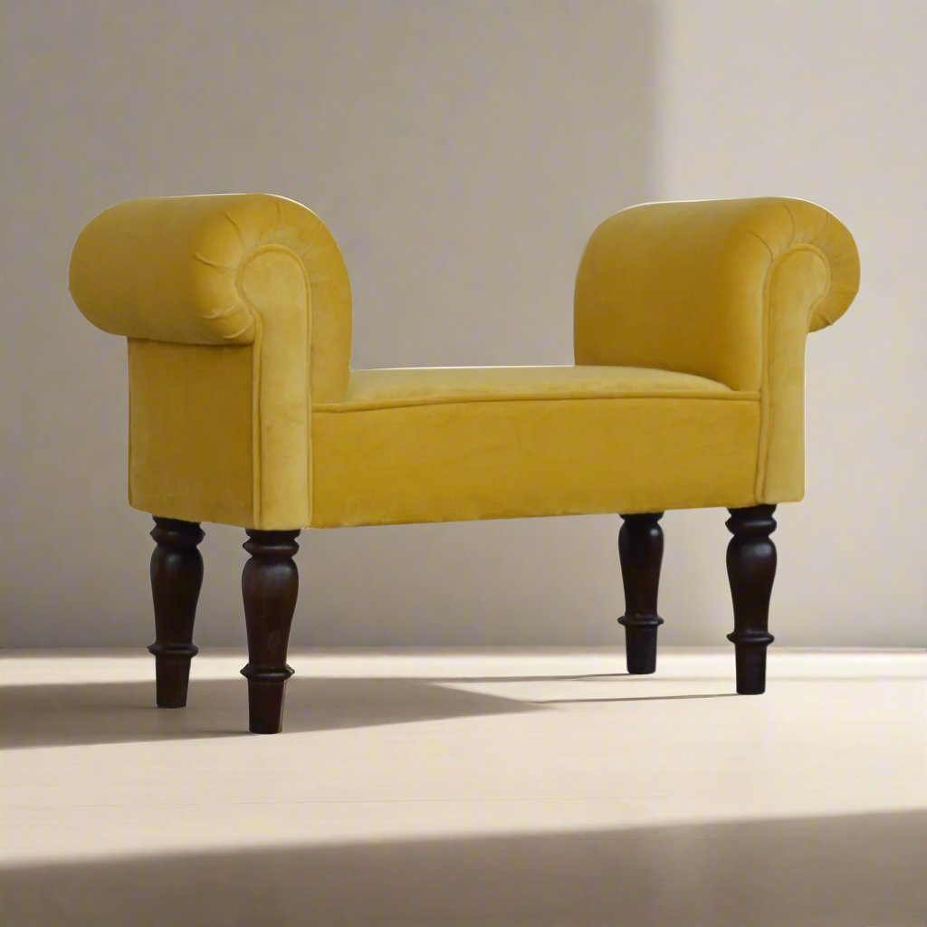 Mini Mustard Velvet Bench – Stylish Accent Piece for Hallway, Bedroom, or Living Area