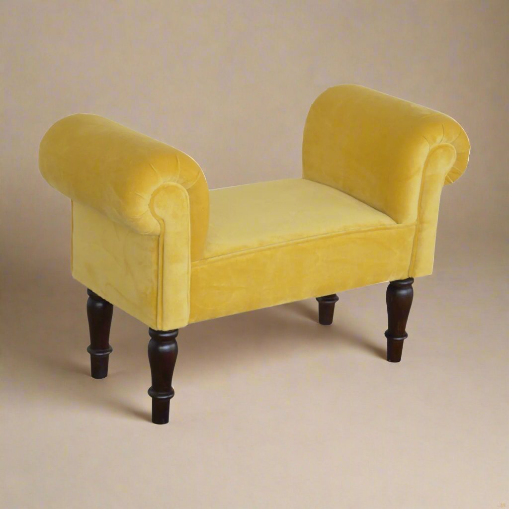 Mini Mustard Velvet Bench – Stylish Accent Piece for Hallway, Bedroom, or Living Area