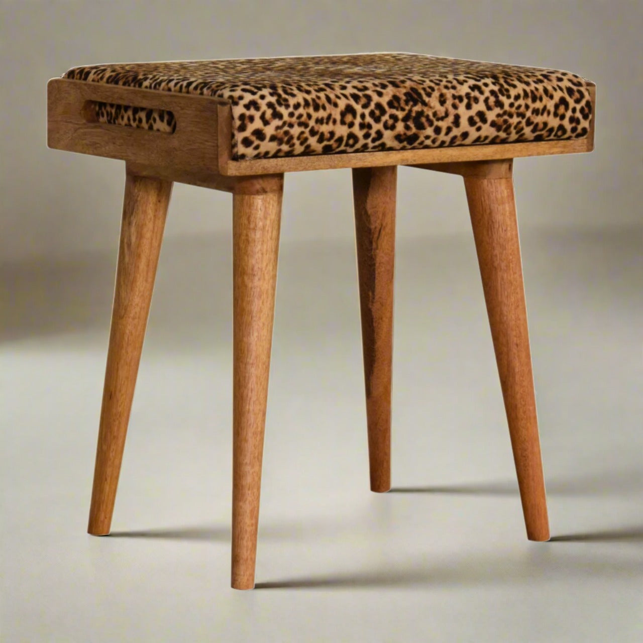 Leopard Velvet Tray Style Footstool