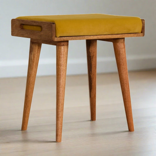 Mustard Velvet Tray Style Footstool