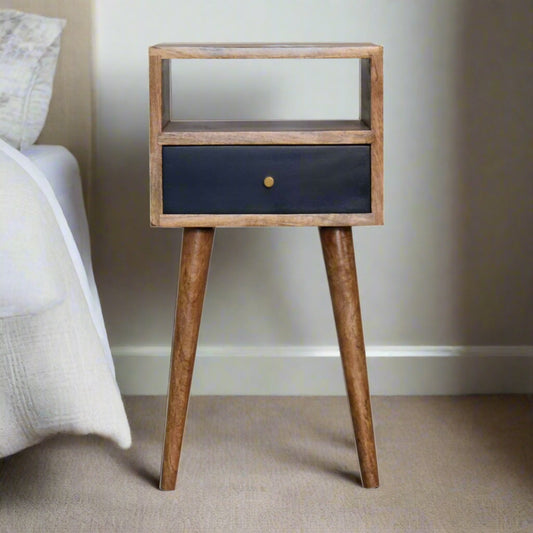 Mini Navy Blue Hand Painted Bedside table with 1 Drawer