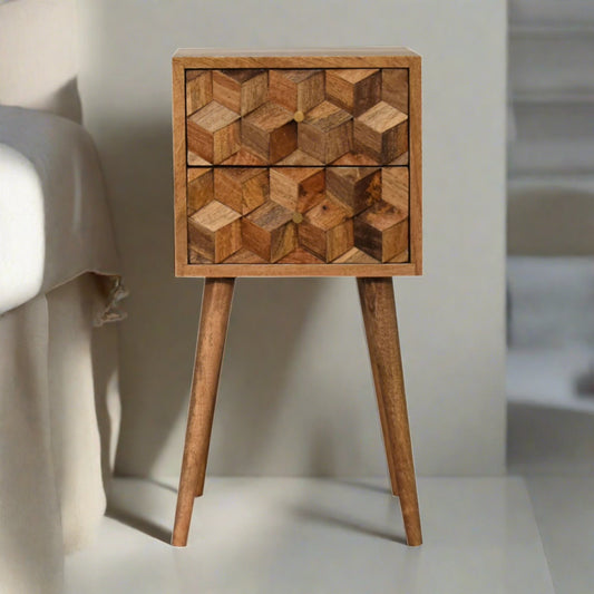 Mini Cube Carved 2 Drawer Bedside