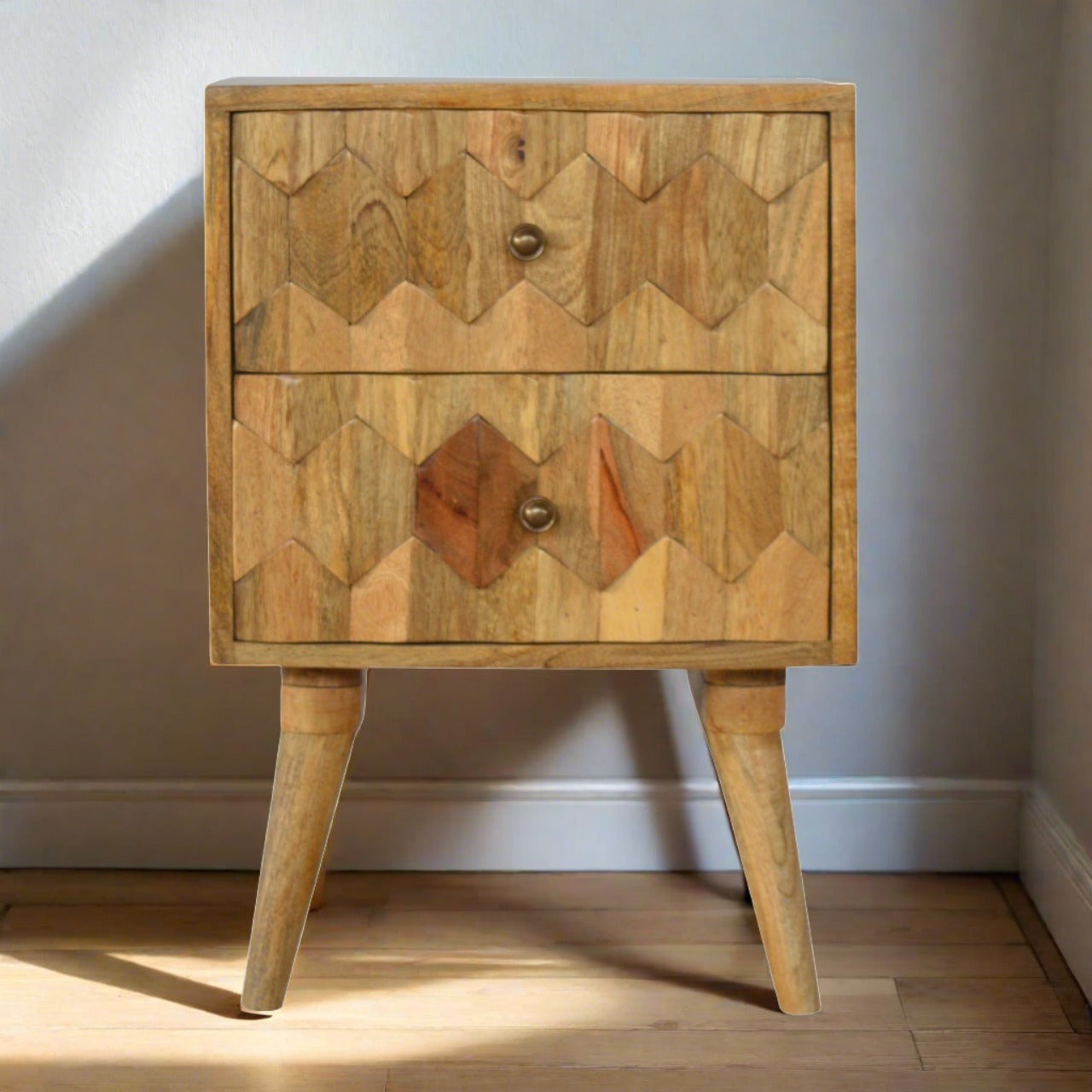 Pineapple Carve Bedside with 2 Drawers