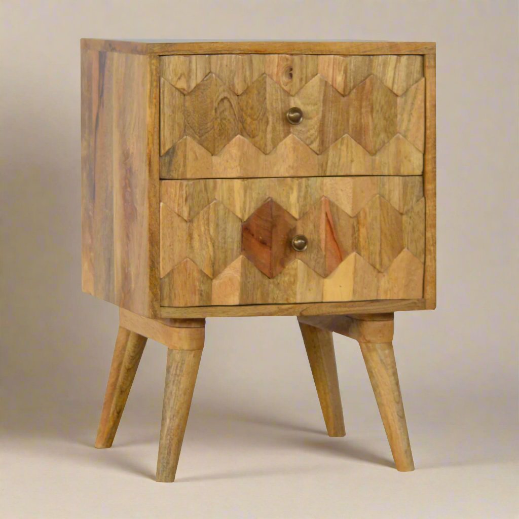 Pineapple Carve Bedside with 2 Drawers