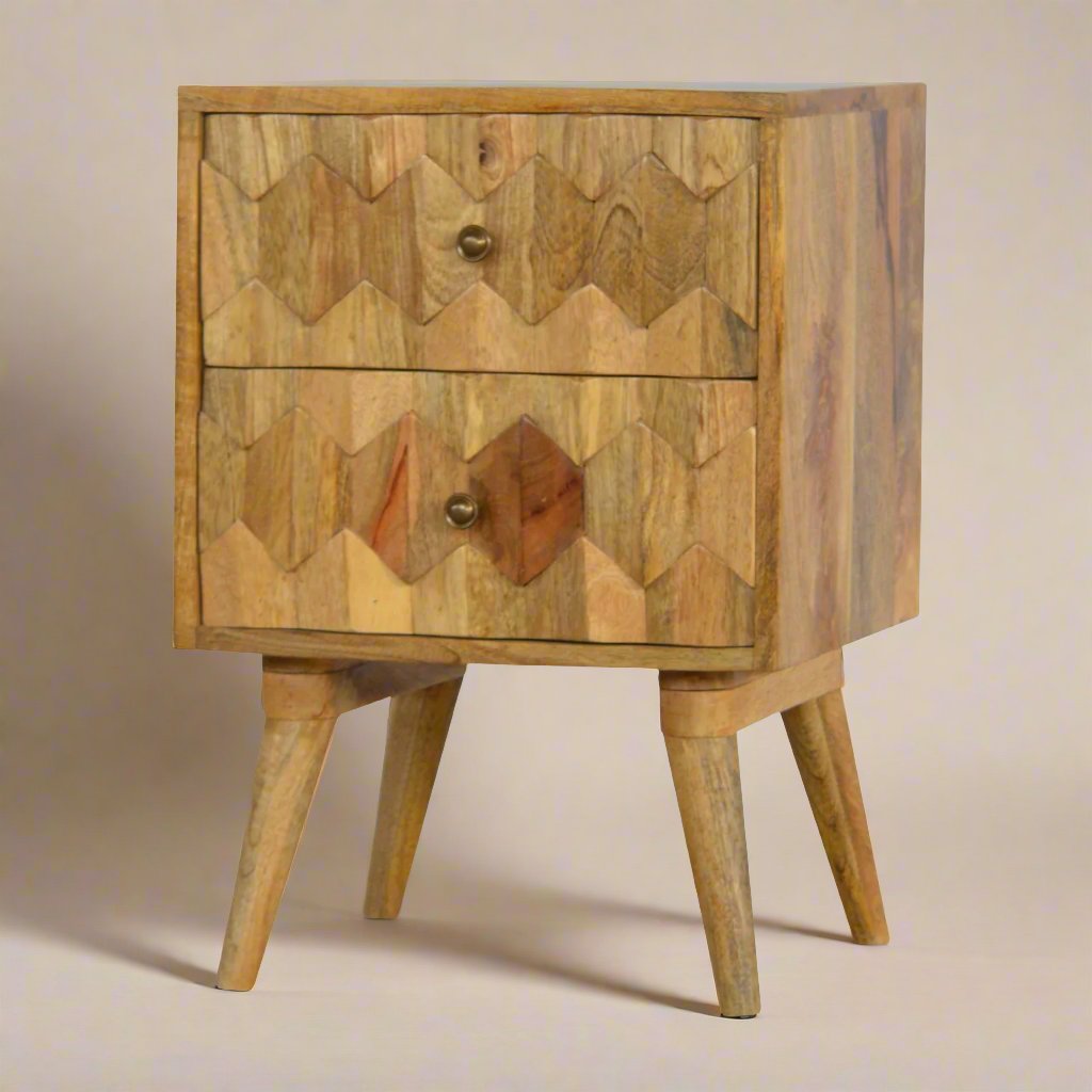 Pineapple Carve Bedside with 2 Drawers