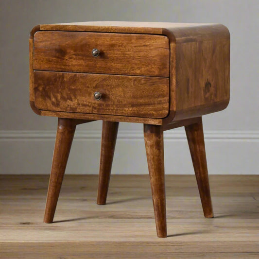 Chestnut Curved Bedside with 2 Drawers