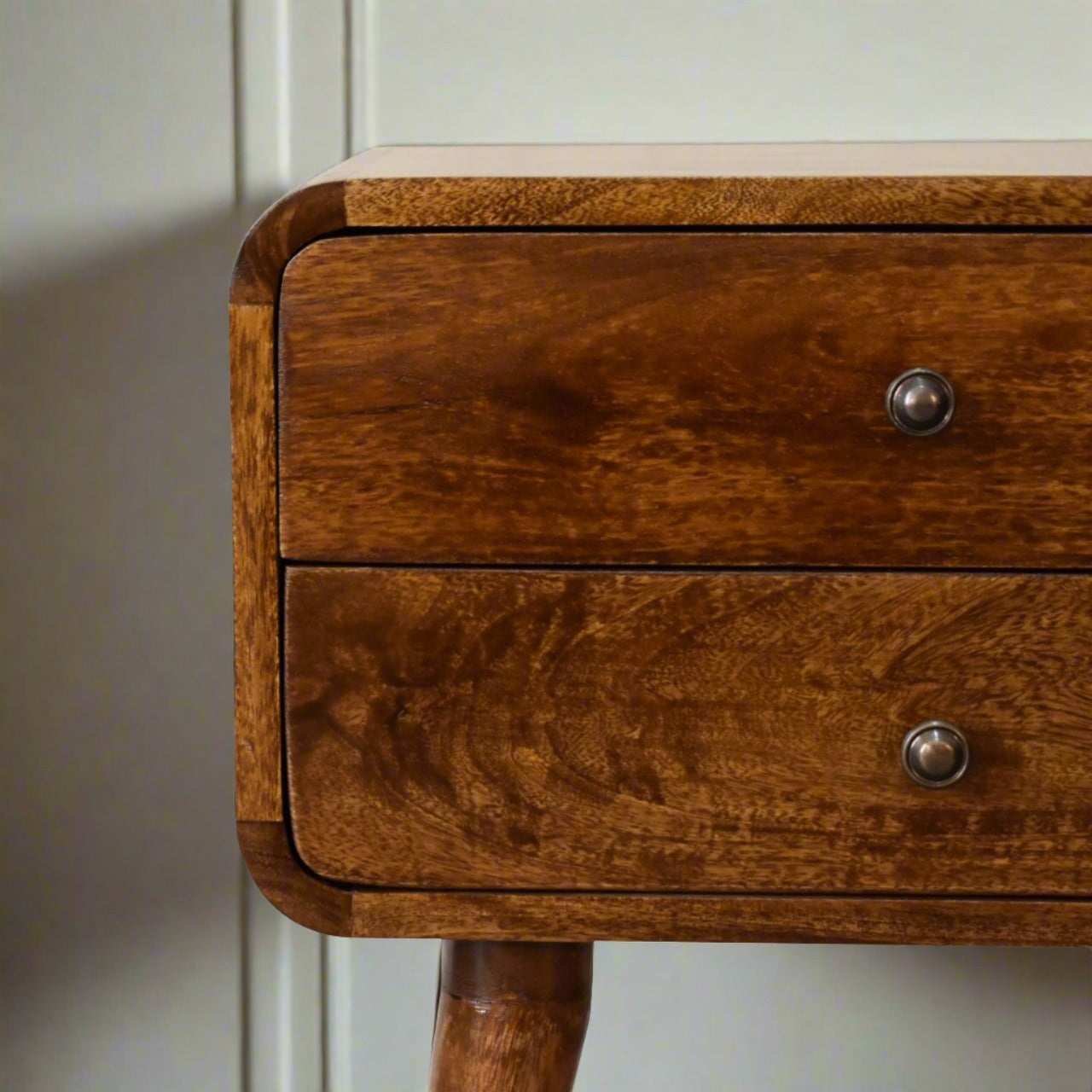 Chestnut Curved Bedside with 2 Drawers