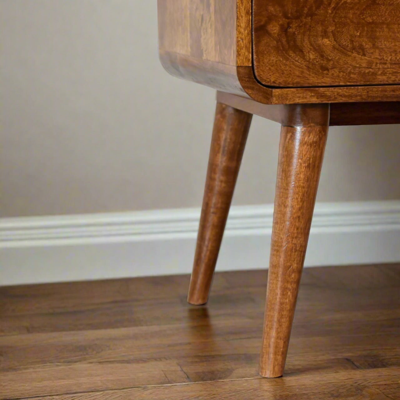 Chestnut Curved Bedside with 2 Drawers