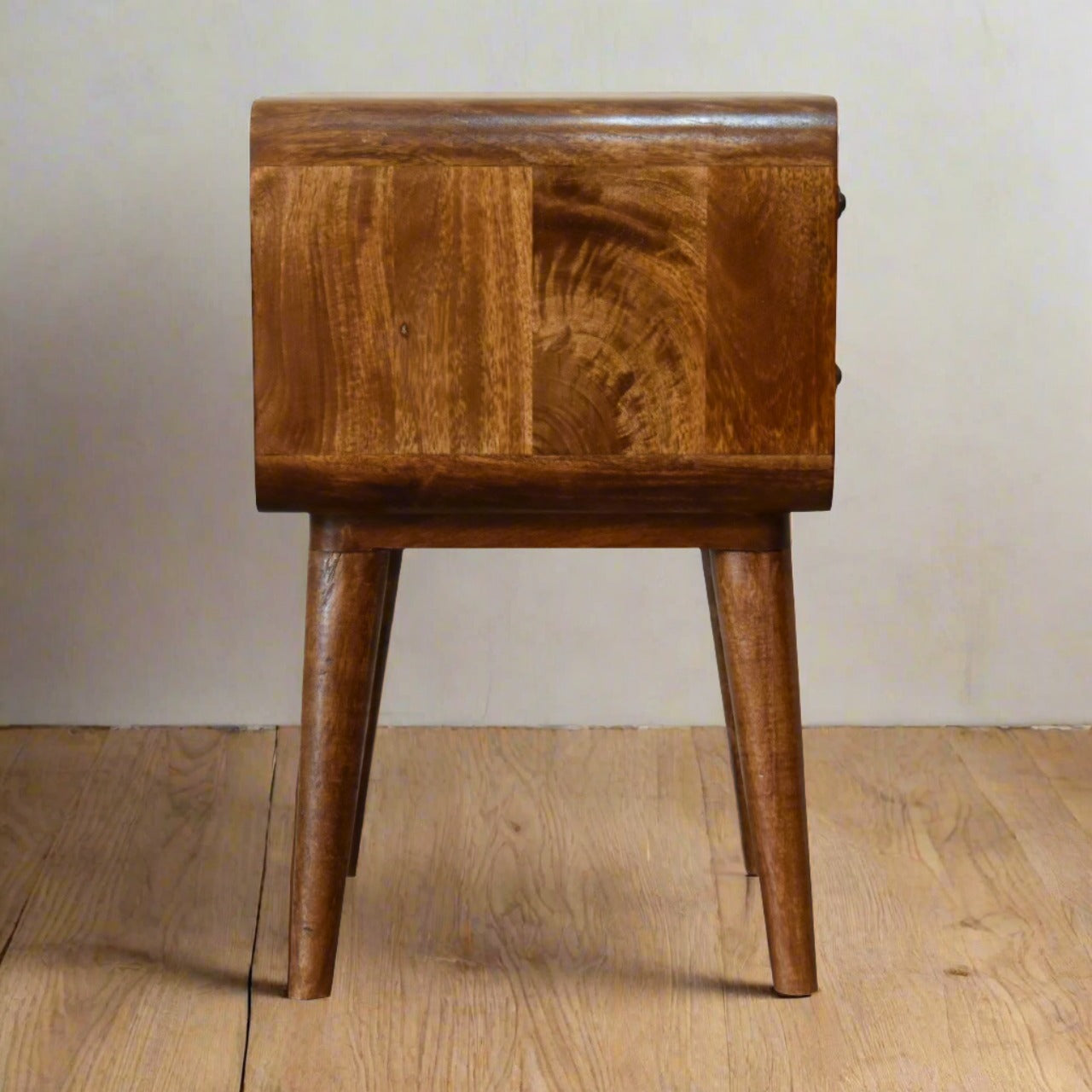 Chestnut Curved Bedside with 2 Drawers