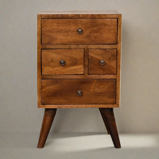 Multi Chestnut Bedside with 4 Drawers