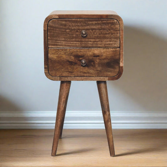 Mini Curved Grey Washed Bedside with 2 Drawers