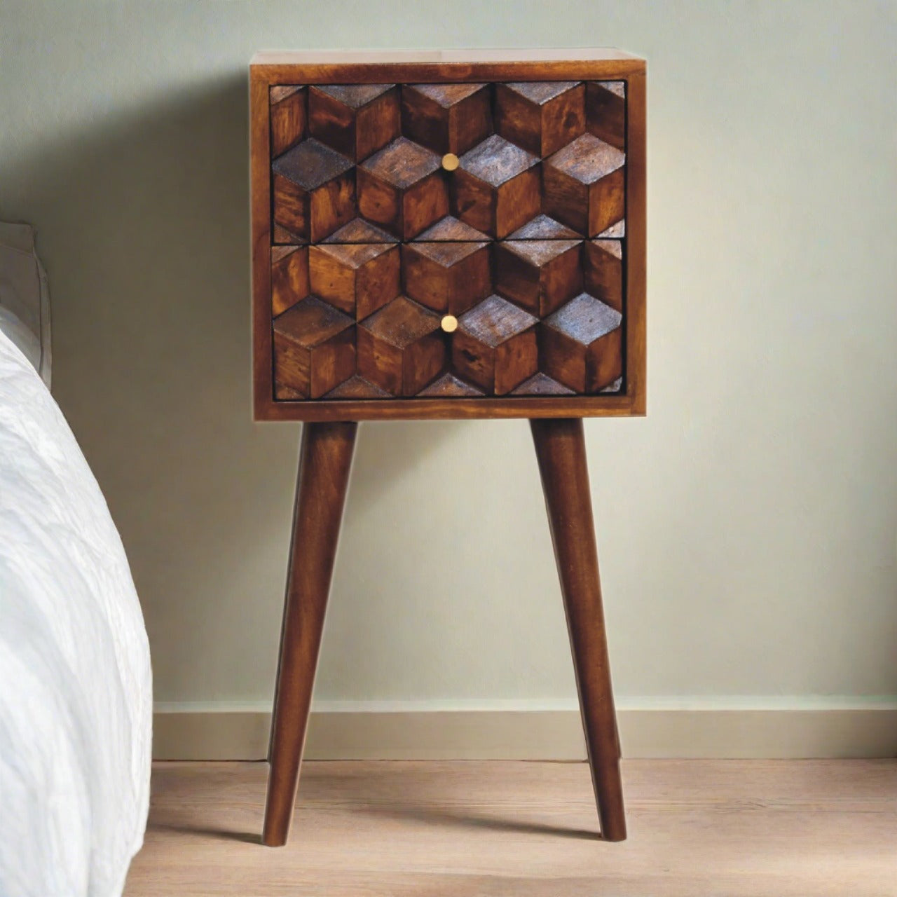 Mini Chestnut Cube 2 Drawer Bedside