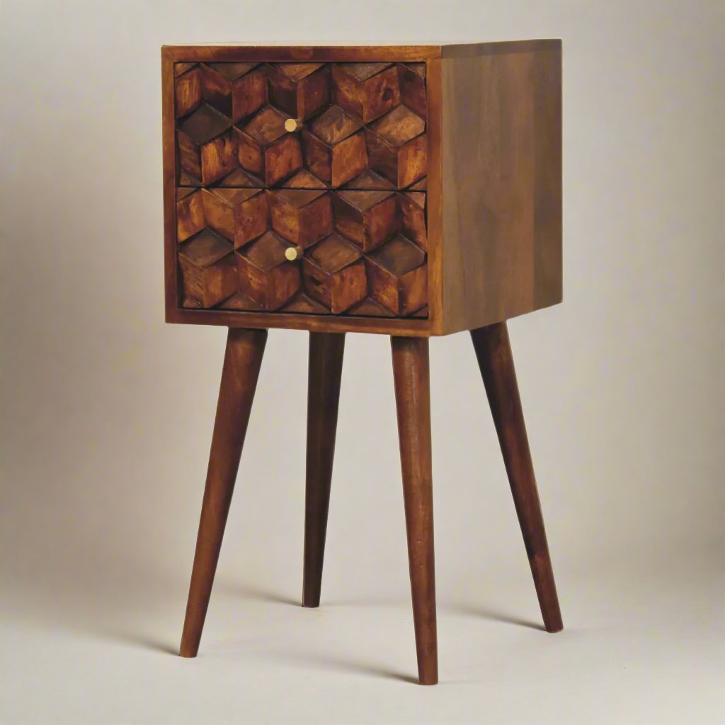 Mini Chestnut Cube Bedside with 2 Drawers