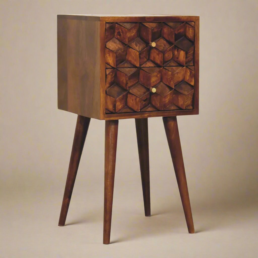 Mini Chestnut Cube Bedside with 2 Drawers