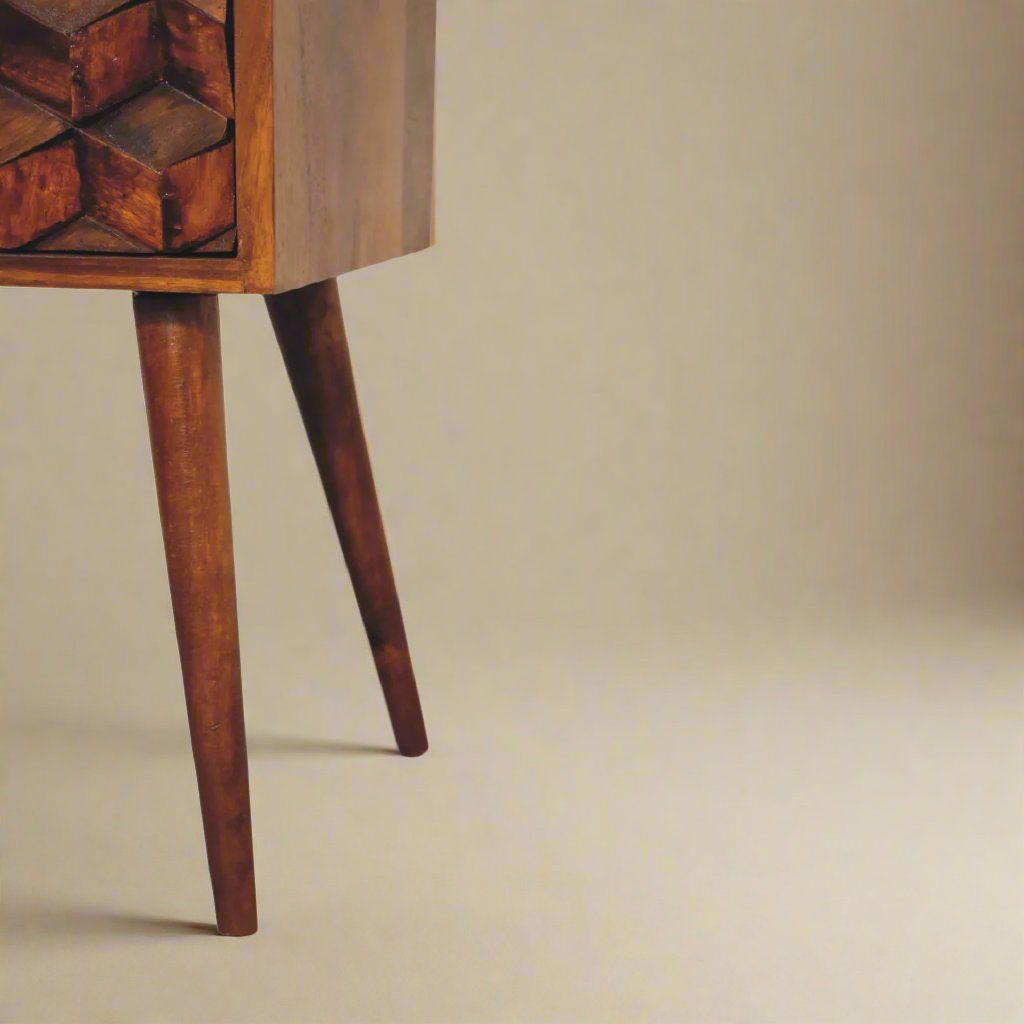 Mini Chestnut Cube Bedside with 2 Drawers